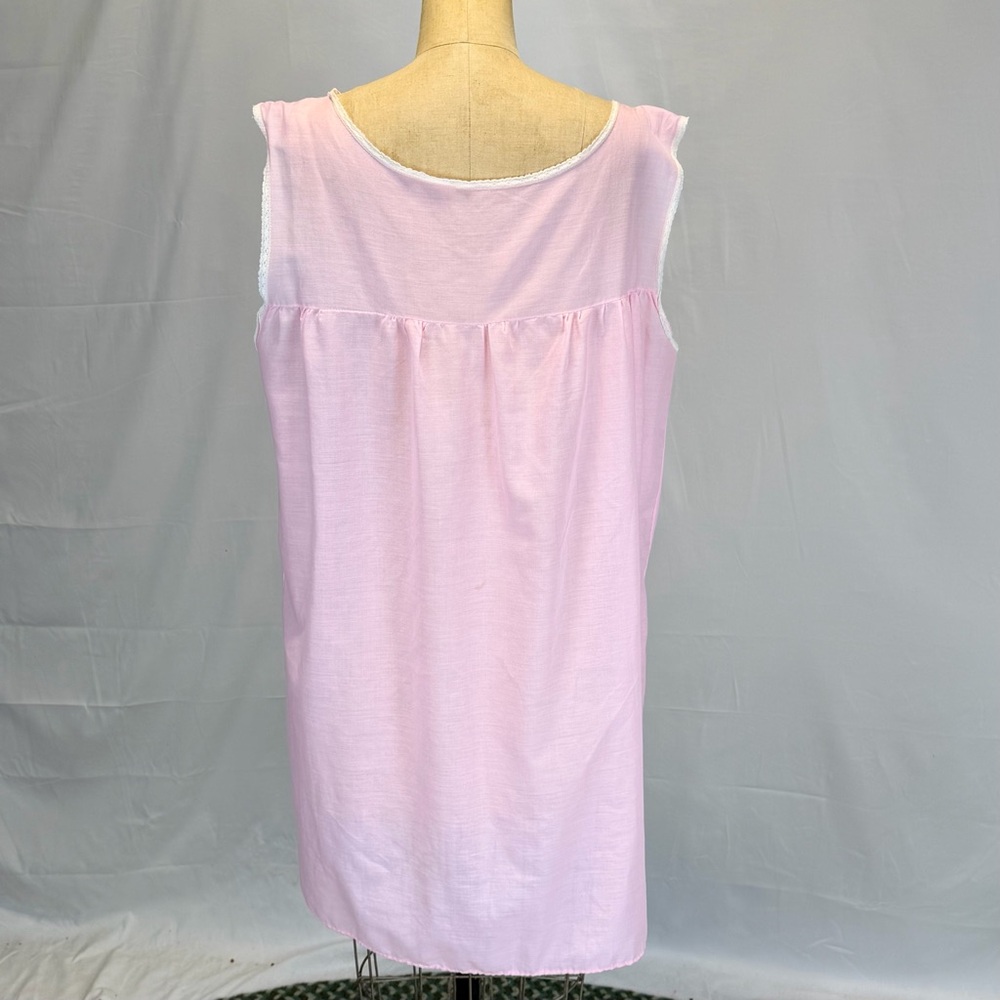 VINTAGE embroidered cotton nightgown shift midi pink floral‎ sleeveless lace 60s - Picture 6 of 12